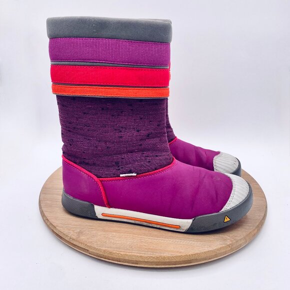 Keen Boots Womens 5 Pink Mesh Mid Calf Stripe Insulted Snow - Picture 1 of 12